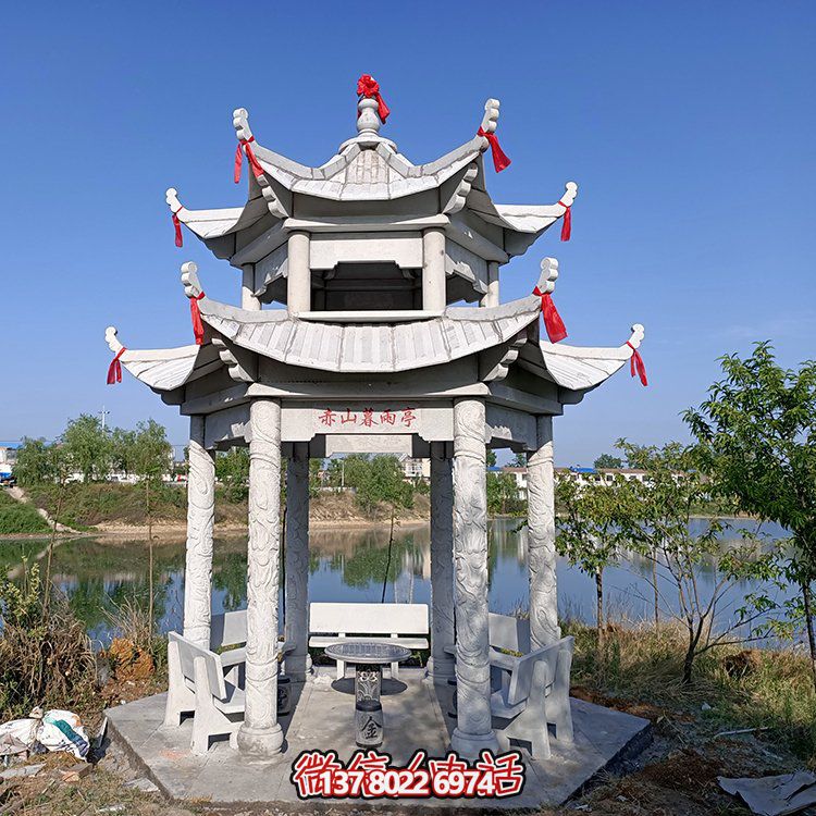 古典風格仿古青石二層涼亭，提升園林戶外休息體驗