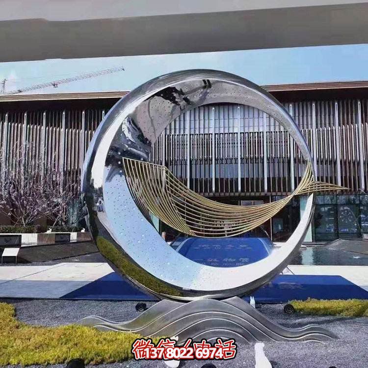 精美不銹鋼圓環(huán)雕塑，給酒店、售樓部帶來流水?dāng)[件