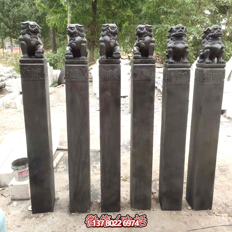 古雅青石仿古石獅子拴馬柱，點(diǎn)綴庭院門前