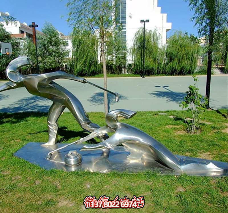 不銹鋼冰壺雕塑，點綴小區(qū)花園，創(chuàng)造休閑運動空間