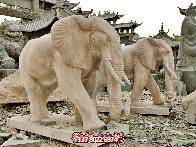 精美大理石石雕大象雕塑，美化戶外園林景區(qū)