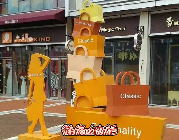 不銹鋼購(gòu)物袋雕塑，讓您的商業(yè)街路邊擺放更具藝術(shù)感