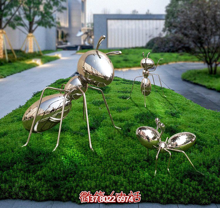 不銹鋼鏡面螞蟻，小區綠化帶裝飾動物擺件