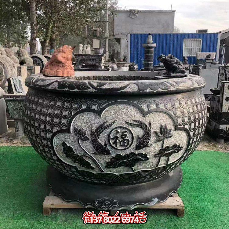 青石大水缸，石雕缸