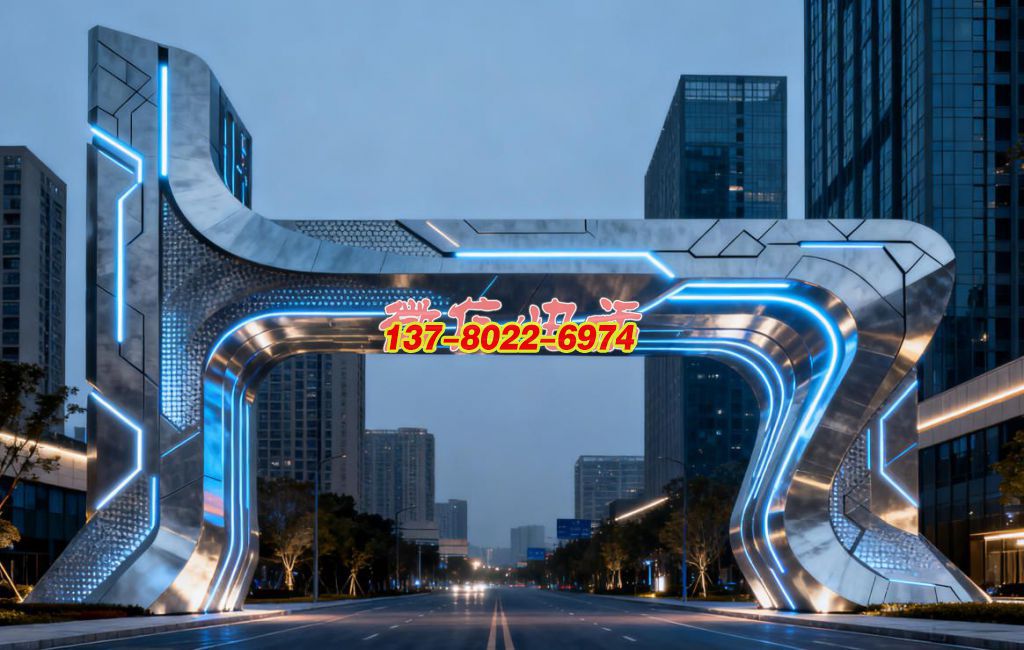 未來之樞 —— 不銹鋼科技感景觀雕塑大門?城市智創紀元地標